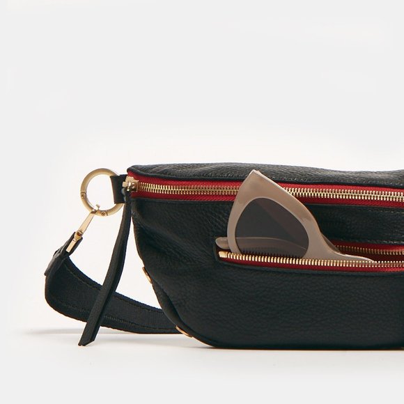 Hammitt Bags Hammitt Charles Beltbag Black Gold Red Zip Leather